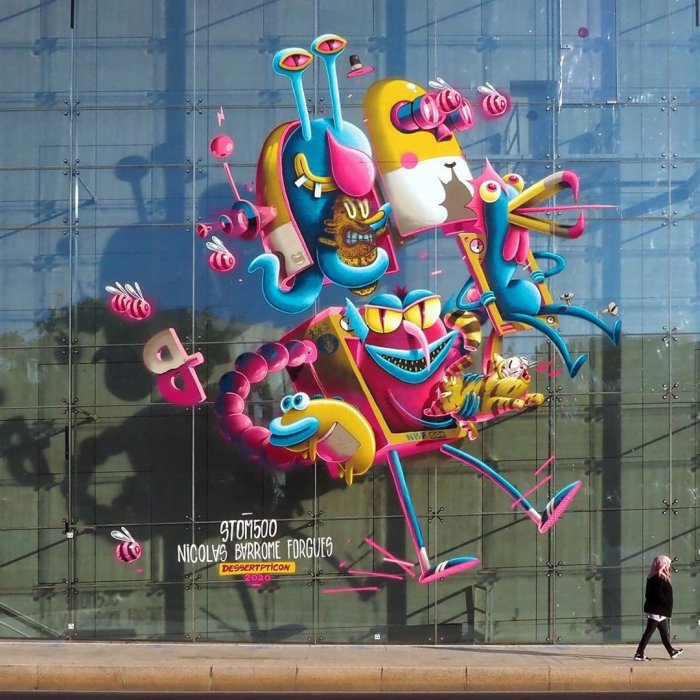 Fresque par Stom 500 & Nicolas Barrome - Médiathèque de Puteaux - Graffic Art Festival 2019